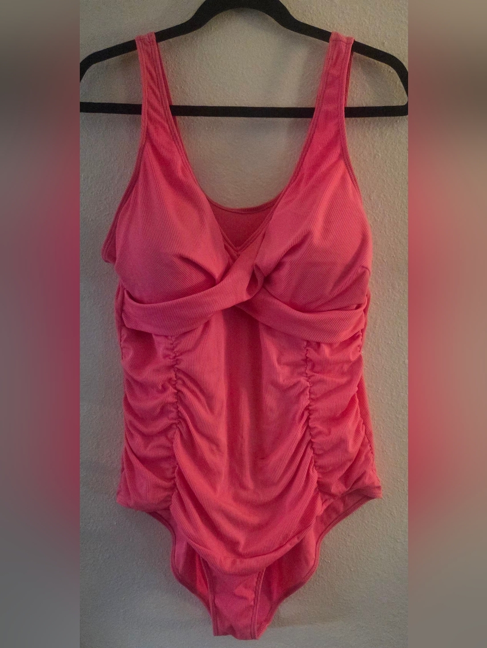 Twist-Front Pink Ruched Swim suit